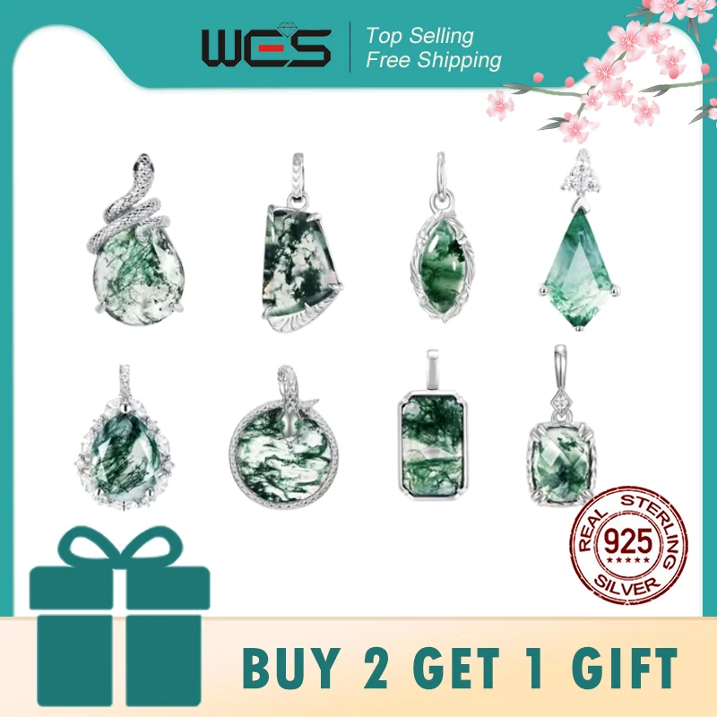 

WES 100% серебро 925 пробы, натуральный уникальный кулон в стиле бохо, мох, агат, ожерелье для женщин, День Земли, лесные украшения, подарок на помолвку, оптовая продажа