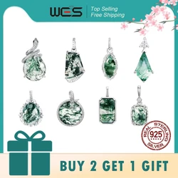 WES 925 Sterling Silver Natural Moss Agate Pendant Necklace For Women Boho Vintage Fine Jewelry Engagement Birthday Party Gift