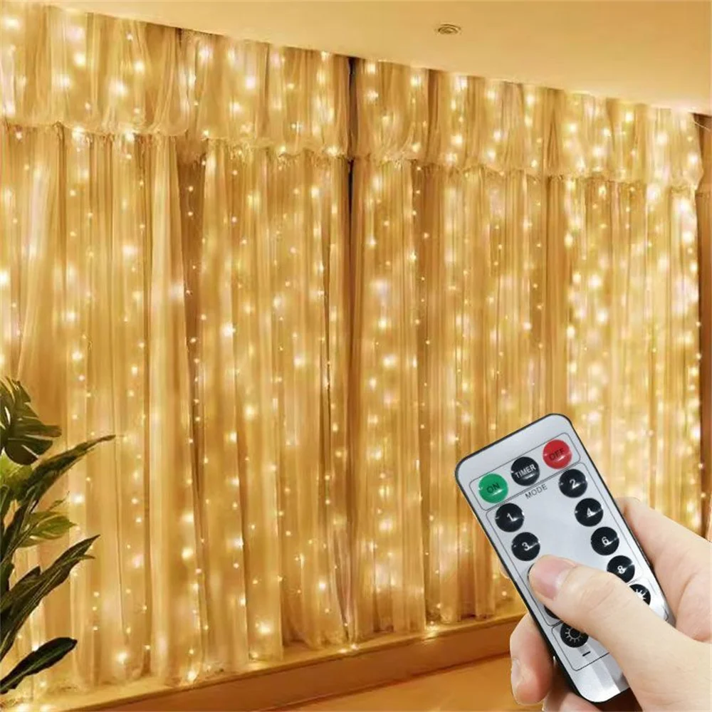 USB Curtain Lights - 8 Lighting Modes LED Fairy String Light for Christmas Halloween New Year Wedding Party Home Garden Decor