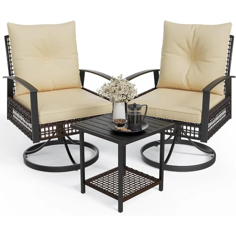 

Outdoor Swivel Rocker Patio Chairs Furniture Set of 2, 3 Piece Patio Furniture Set with Matching Side Table and Premium Fabric