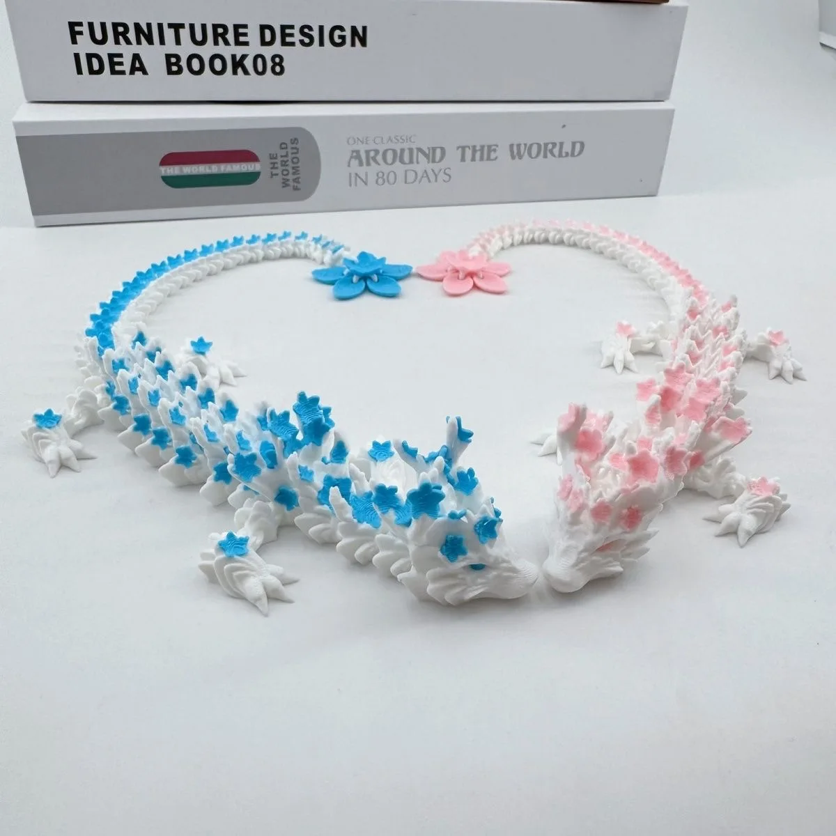 15/28cm 3D Printed Cherry Blossom Dragon Movable Joint Articulated Dragon Action Figures Home Office Desktop Ornament Xmas Gift