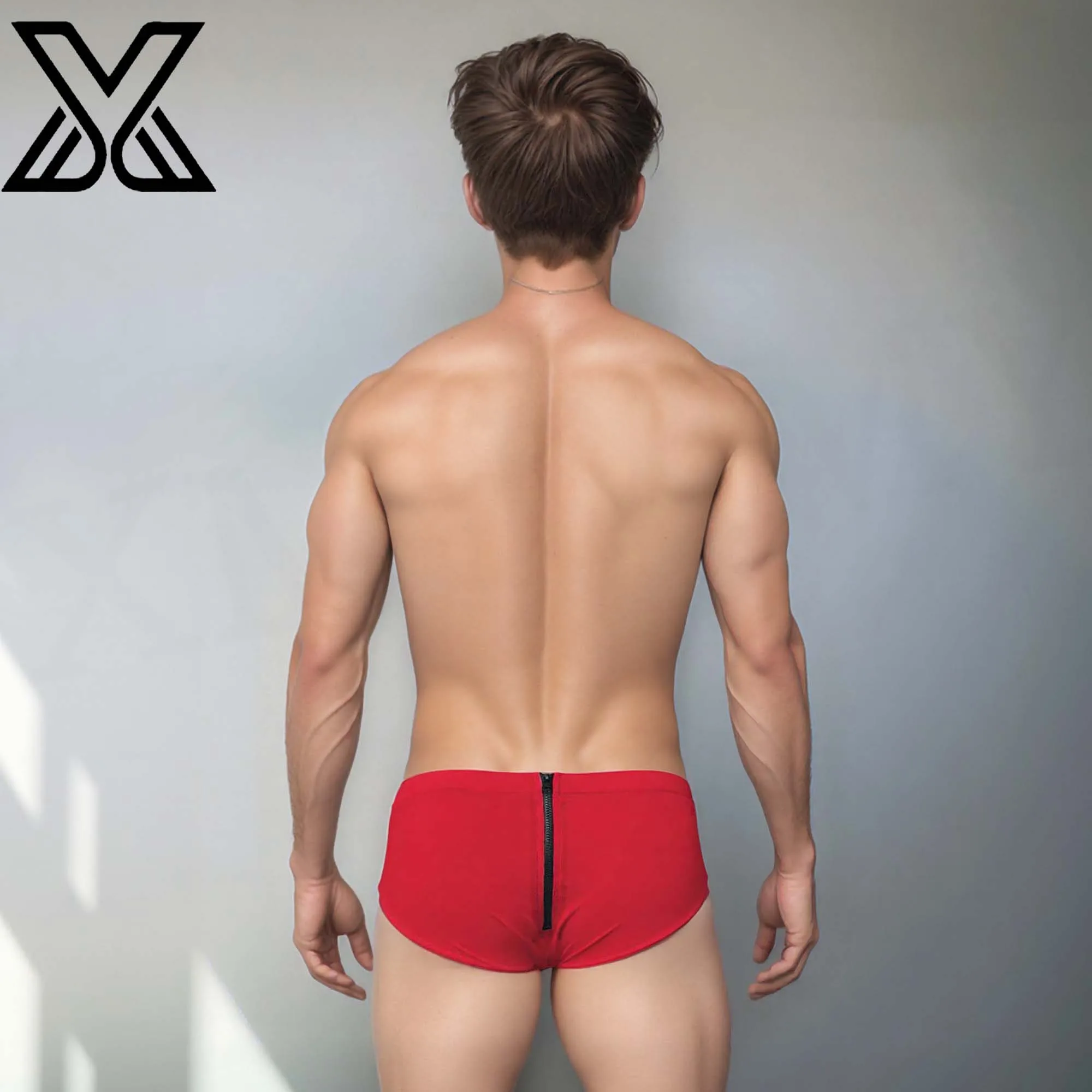 XMJXMY Men's Sexy Back Zip Triangle Swimsuit Solid Color Onsen Swimsuit Fashion Low-Waist Swimwear