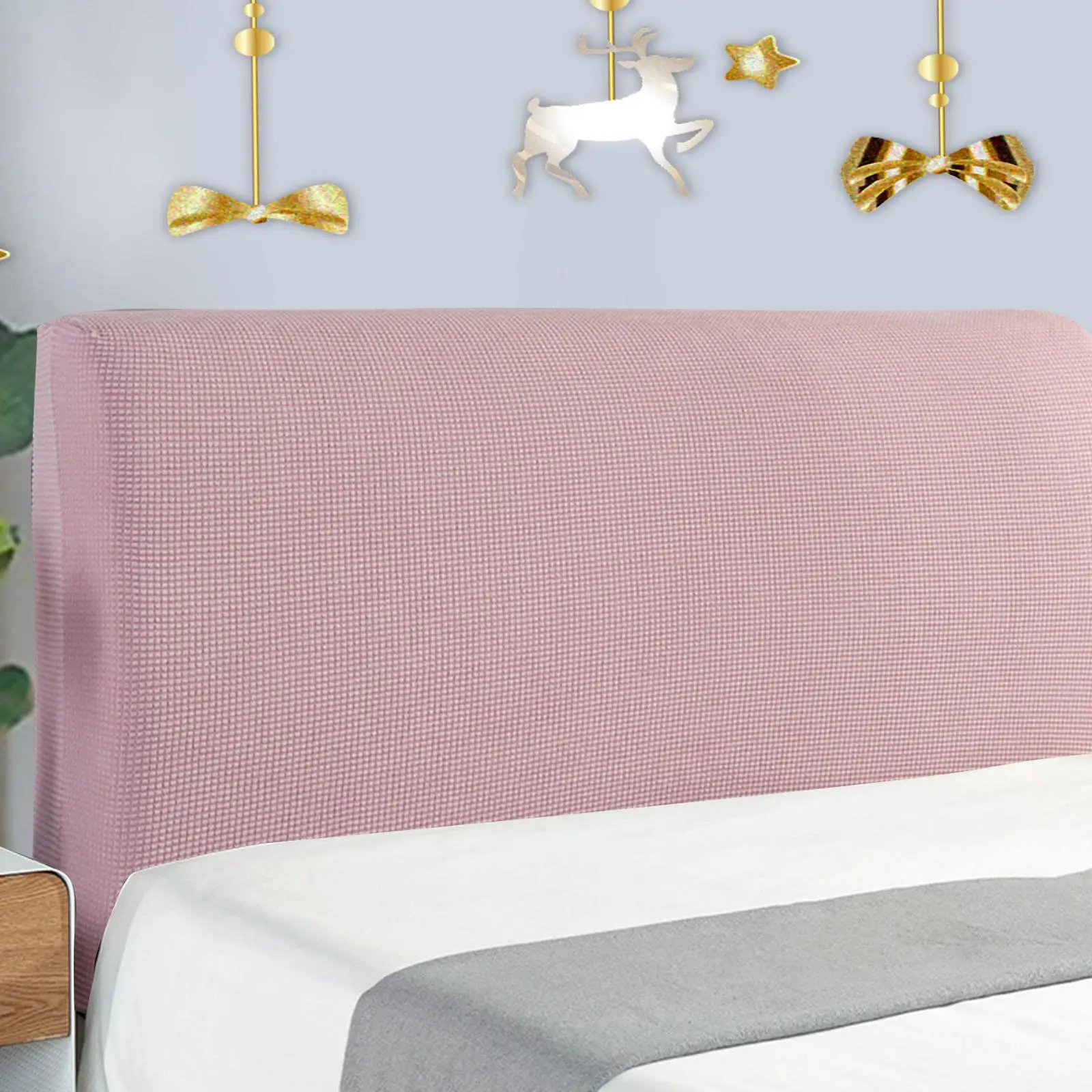 Removable Bed Headboard Protector Cover California King Size Elastic Stretch Polyester Slipcase for Modern Bedroom Pink