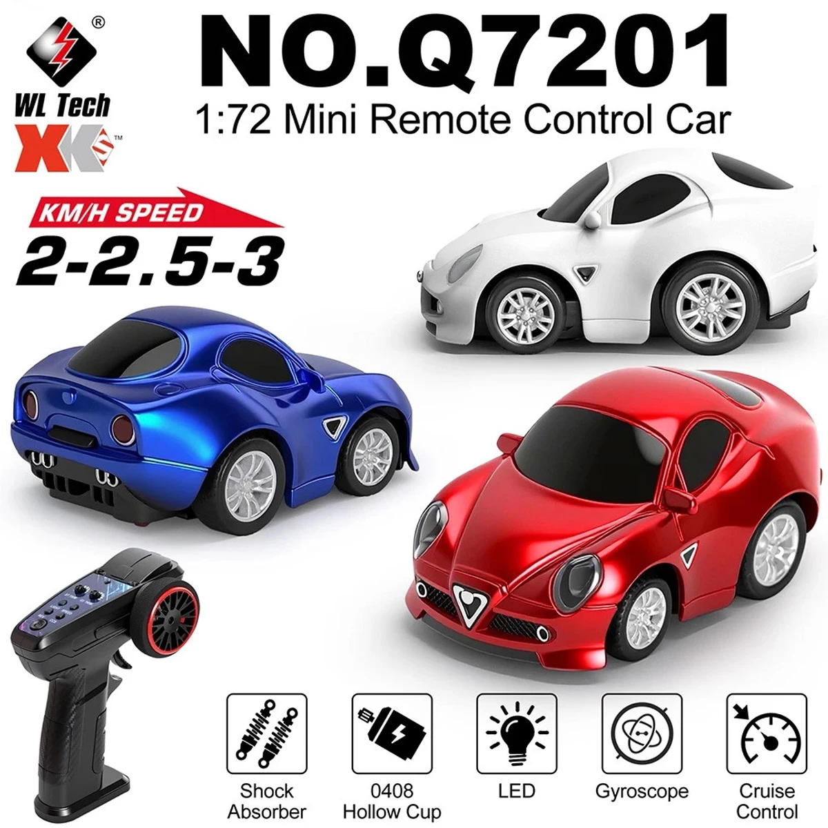 Wltoys Q7201 Mini Car 1/72 2-2.5-3km/h Speed Cruise Control Racing Car Toy with Gyroscope Shock Absorber Remote Control Car