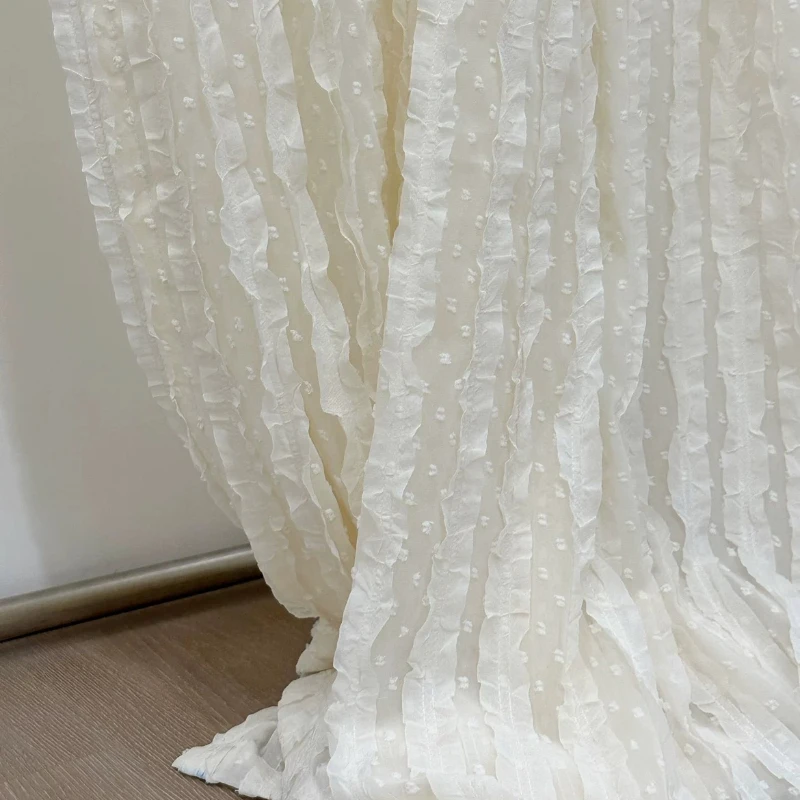 French Cream Puff Beige Pleated Lace Window Screen Multi-layer Screen Living Room Bedroom French Window Balcony Customized