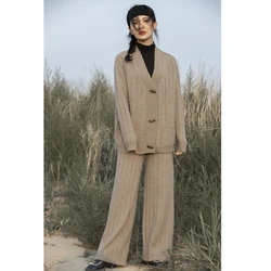 Fashion Suit Autumn Winter 100% Cashmere Knitted High Quality Sweater Women Tops And Harem Pants Two-Piece Female Girl Clothes