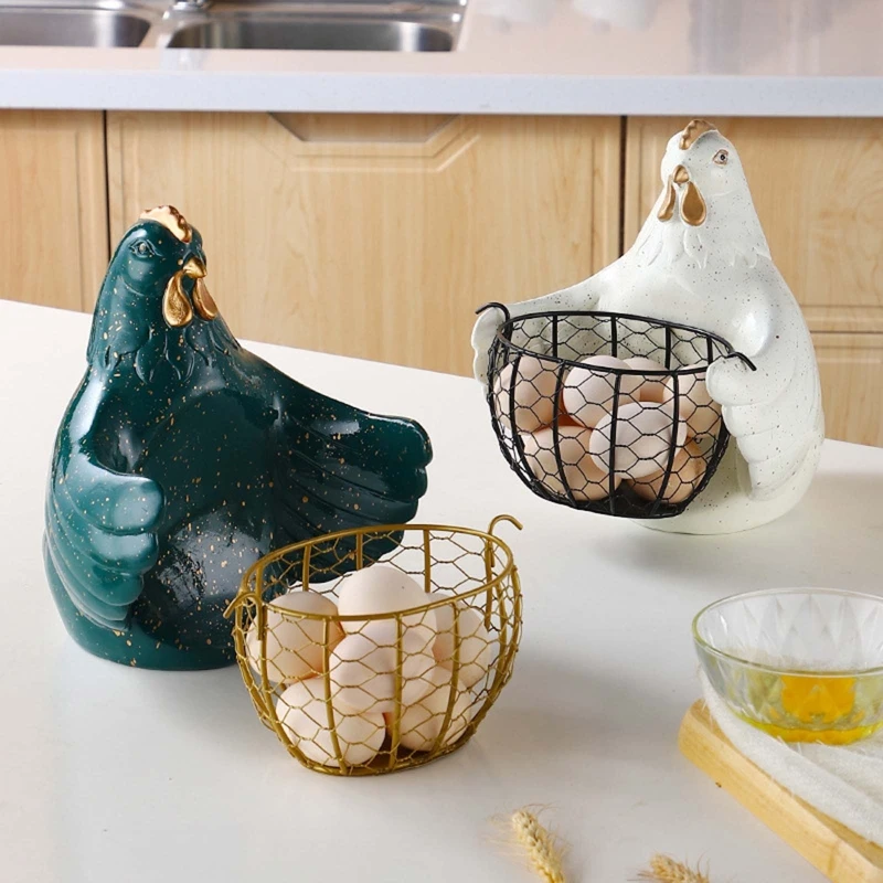 

Iron Resin Hen Storage Basket Detachable Hen Figurine Container for Home Kitchen Eggs Potatoes Dropshipping