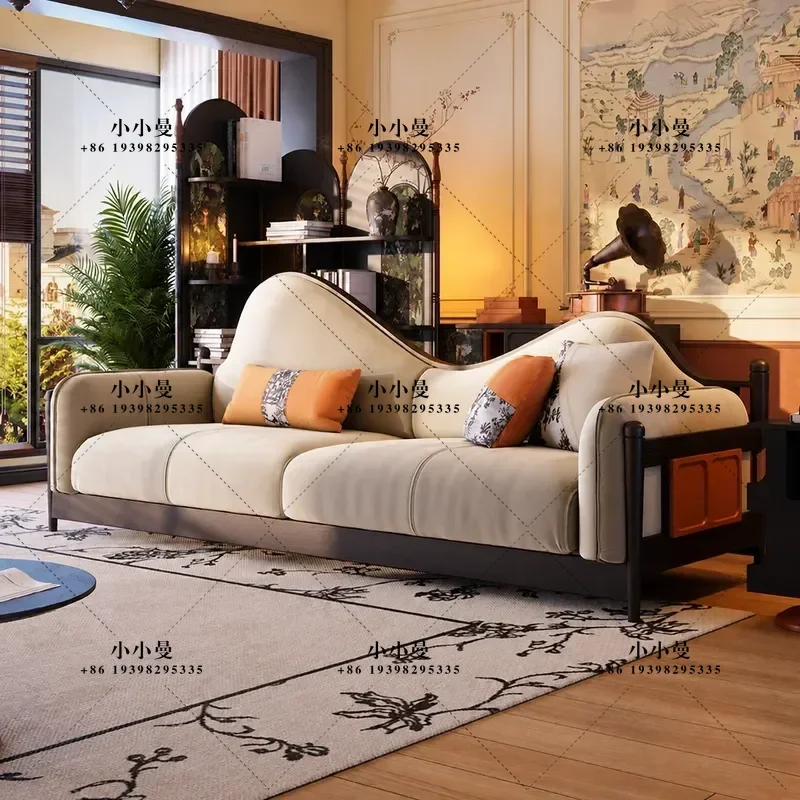 American Light Luxury Fabric Sofa Modern Simple Mid Century Style Multi Person Combination Living Room Retro Flannel Single