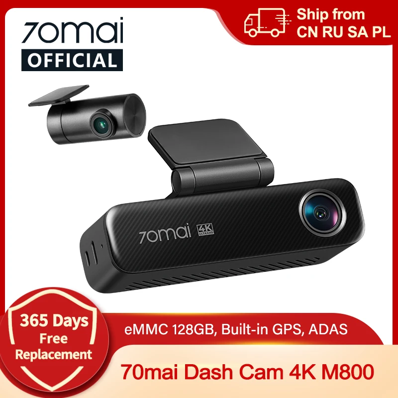 Image of 70mai Dash Cam 4K M800 eMMC 128GB HDR Integriertes GPS ADAS 24H Parkmonitor LTE 4G Kompatible Sprachsteuerung Auto DVR 70mai M800