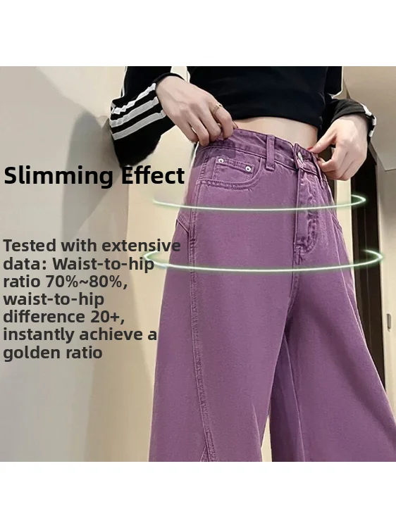 Loose Women's High Waist Straight Leg Jeans plus Size Pear Shaped plus Size Denim Pants Autumn Purple Knife  Loose Fit