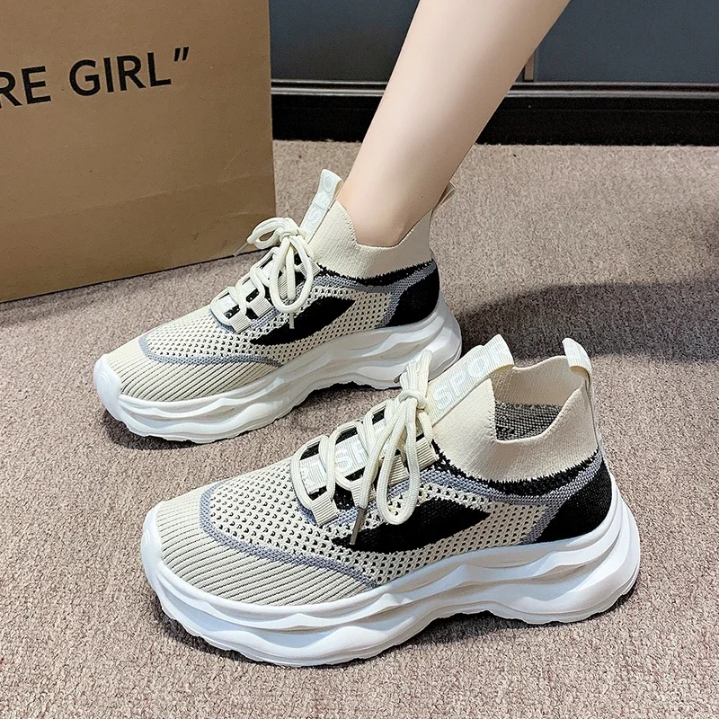 Women's Sneakers Casual Comfortable 2024 Spring Lace-Up Platform Outdoors Lightweight Breathable Mesh Low Top Ladies Shoes