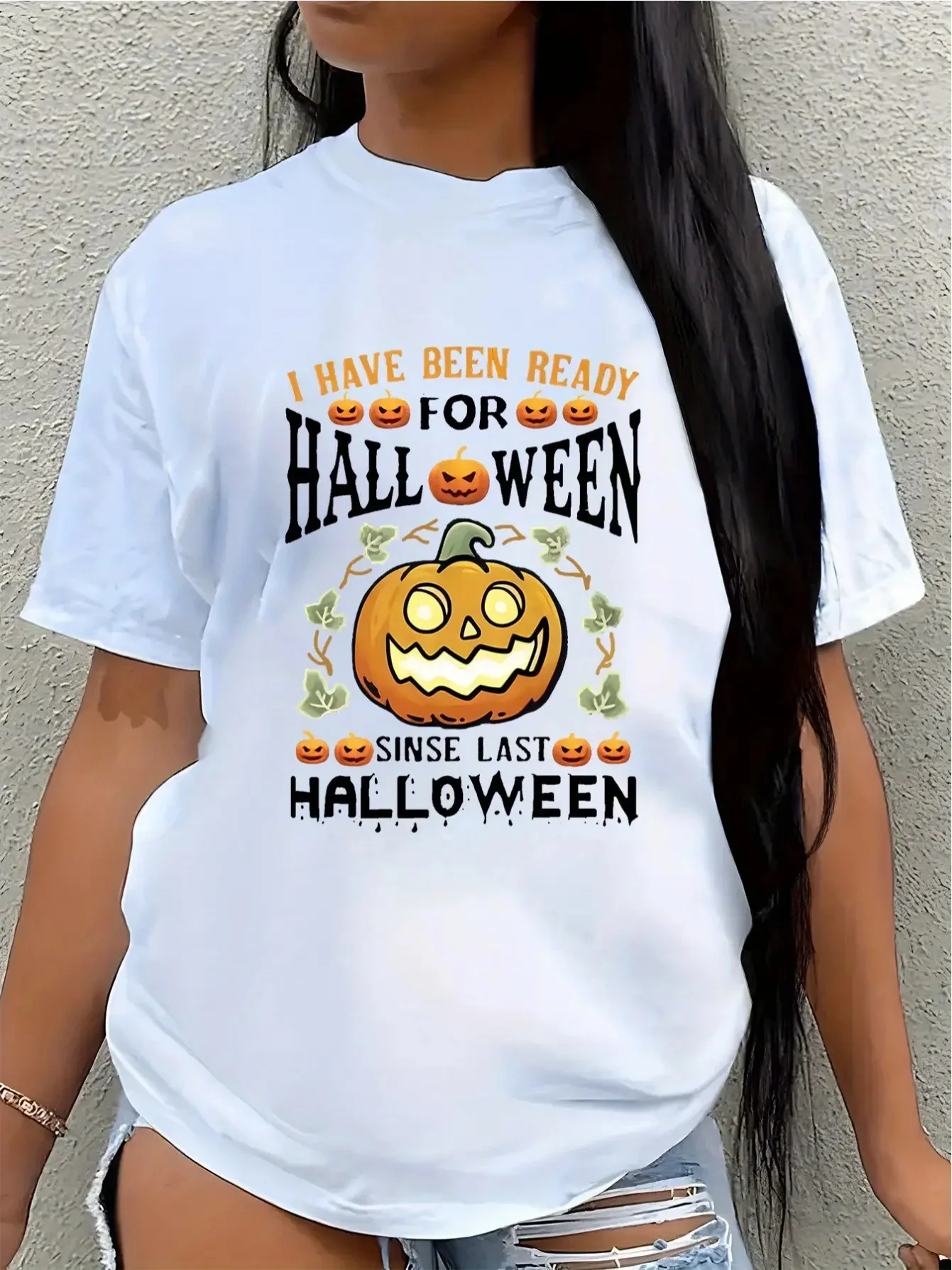 Women's Happy Halloween Spooky Pumpkin Bat Candy Corn Print with 