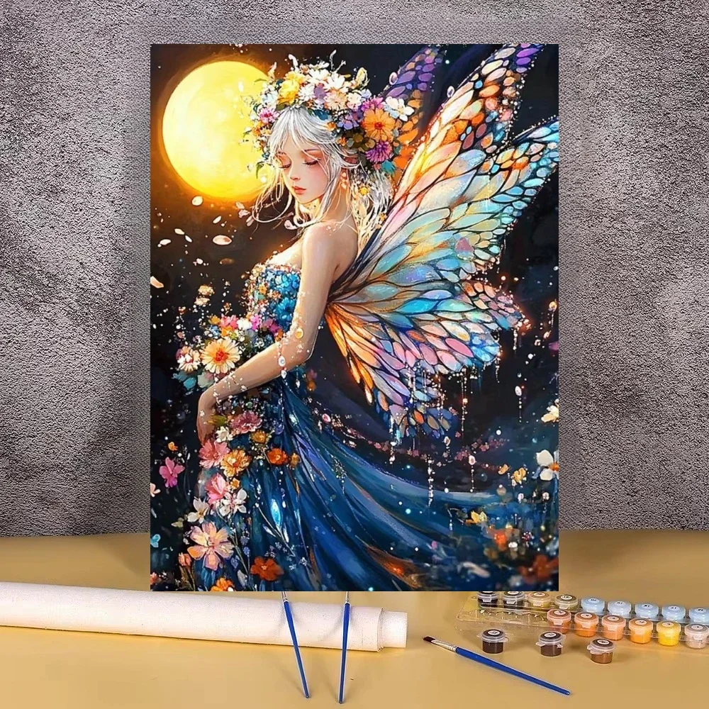 Fantasy Flower Fairy Butterfly Wings Oil Painting Paint by Numbers for Living Room Bedroom Home Decor No Frame
