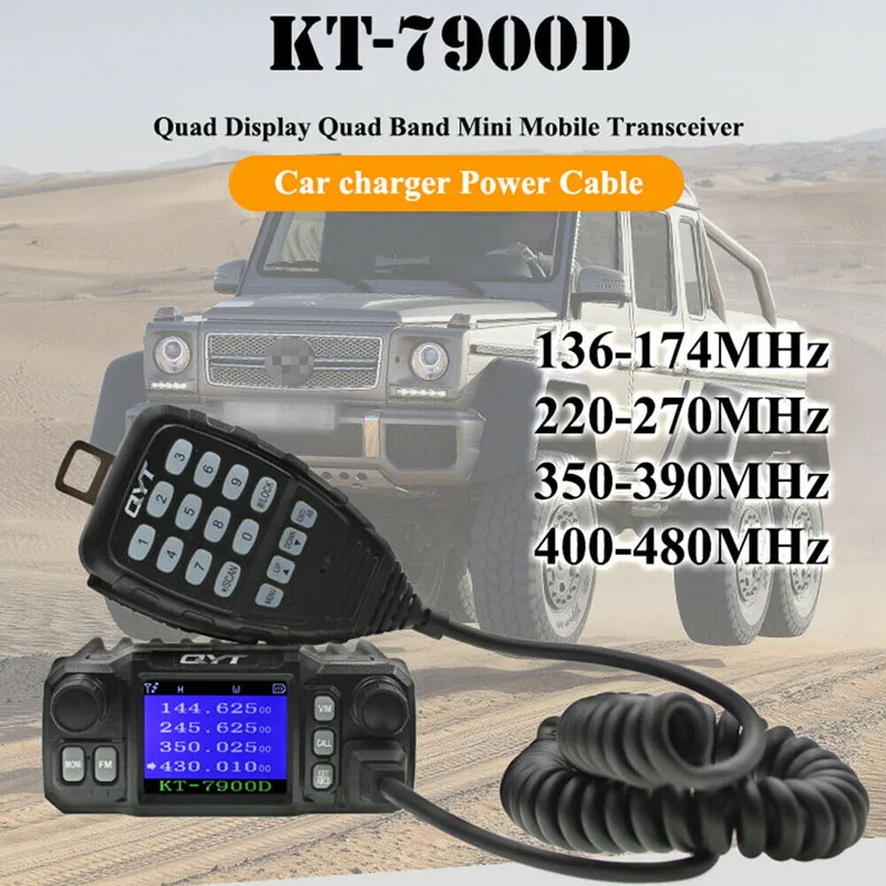 Original QYT KT-7900D Mini Car Mobile Radio 25W 144/220/350/440MHz FM Transceiver Quad Band Display Amateur KT7900D Ham CB Radio