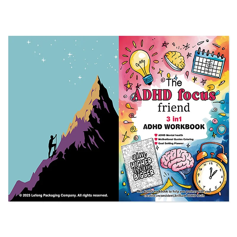 ADHD Focus Friend 3 In 1 ADHD Workbook จิตสุขภาพเป้าหมาย Planner พร้อมกิจกรรมและภาพประกอบสมุดระบายสีสําหรับผู้ใหญ่