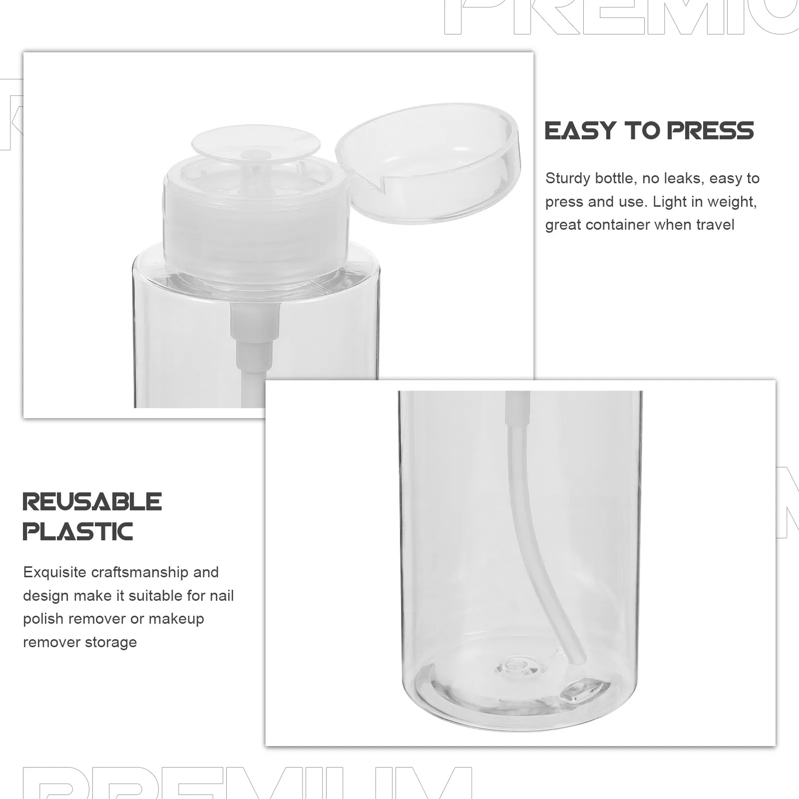 

2Pcs 300Ml Clear Press Pump Bottle for Toner Skincare Cleanser Nail Polish Remover Makeup Remover Liquid Dispenser Travel