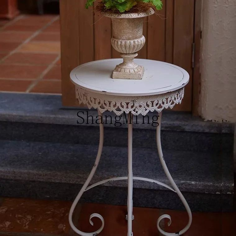 FG الرجعية الحديد المطاوع زهرة البراز في الهواء الطلق طاولة مستديرة صغيرة الحديقة القديمة شرفة فناء رف زهور صغيرة