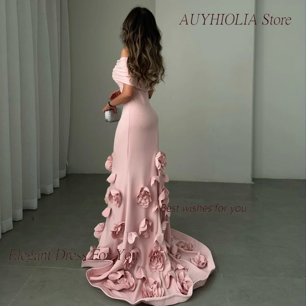 Satin Evening Dress For Sexy Women 정장원피스 Vestidos de festa Elegant Off Shoulder 3D Appliques Floor-Length Cocktail Prom Gown