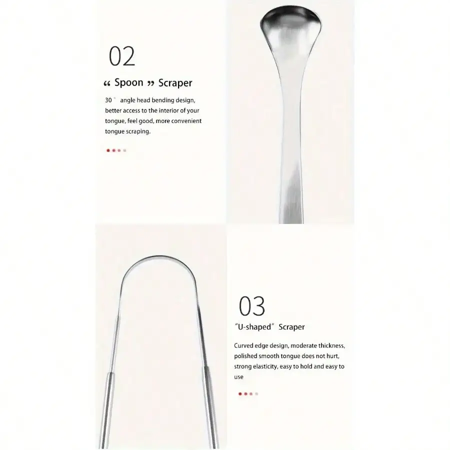مجموعة صناديق حديد مكشطة اللسان 1/2/3/4 قطعة، مكشطة لسان من الفولاذ المقاوم للصدأ على شكل حرف U، تقلل من رائحة الفم الكريهة، منظف لسان من الفولاذ المقاوم للصدأ