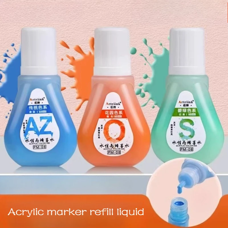 

50ml Acrylic Marker Refill Liquid Waterproof Light-resistant Not Easy Fade DIY Graffiti Leaves Canvas Stone Wood Plastic Glass