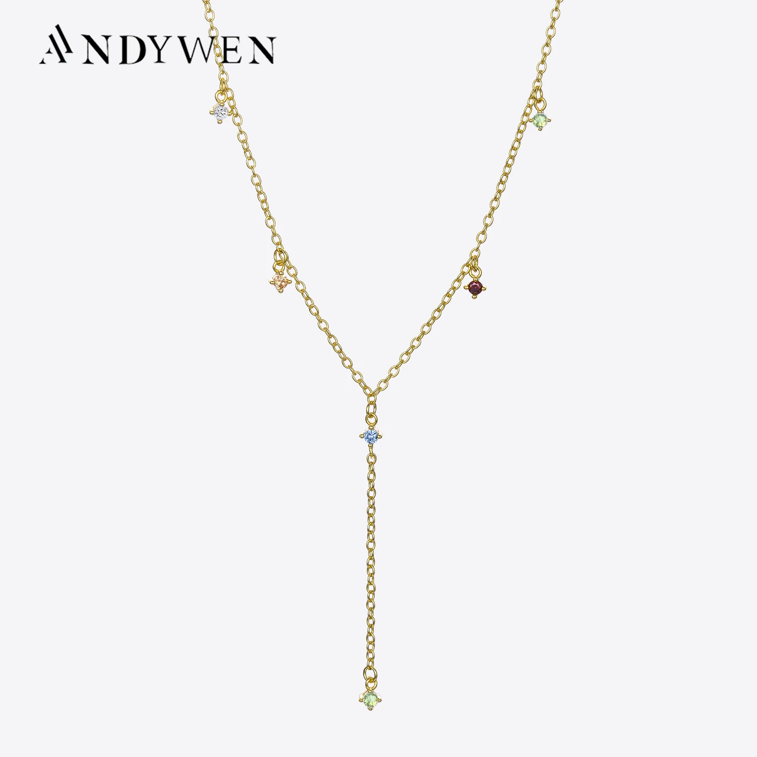 ANDYWEN 925 Sterling Silver Sage Fox Five Zircon CZ 40mm Long Chain Choker Necklace Wedding Luxury Fine Jewelry Fox Five Zircon