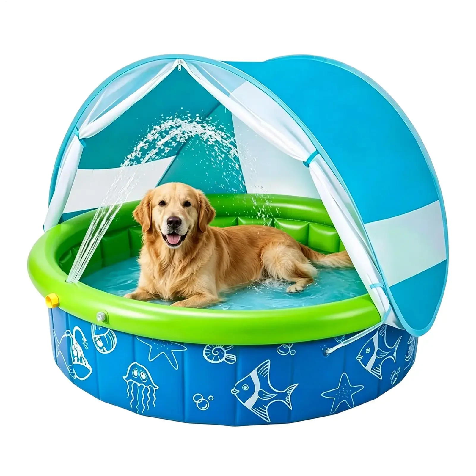 Kids Pool Sun Protection Spacious Foldable Kids Swim Pool With Canopy for Summer Yard Garden 100x100x30cm
