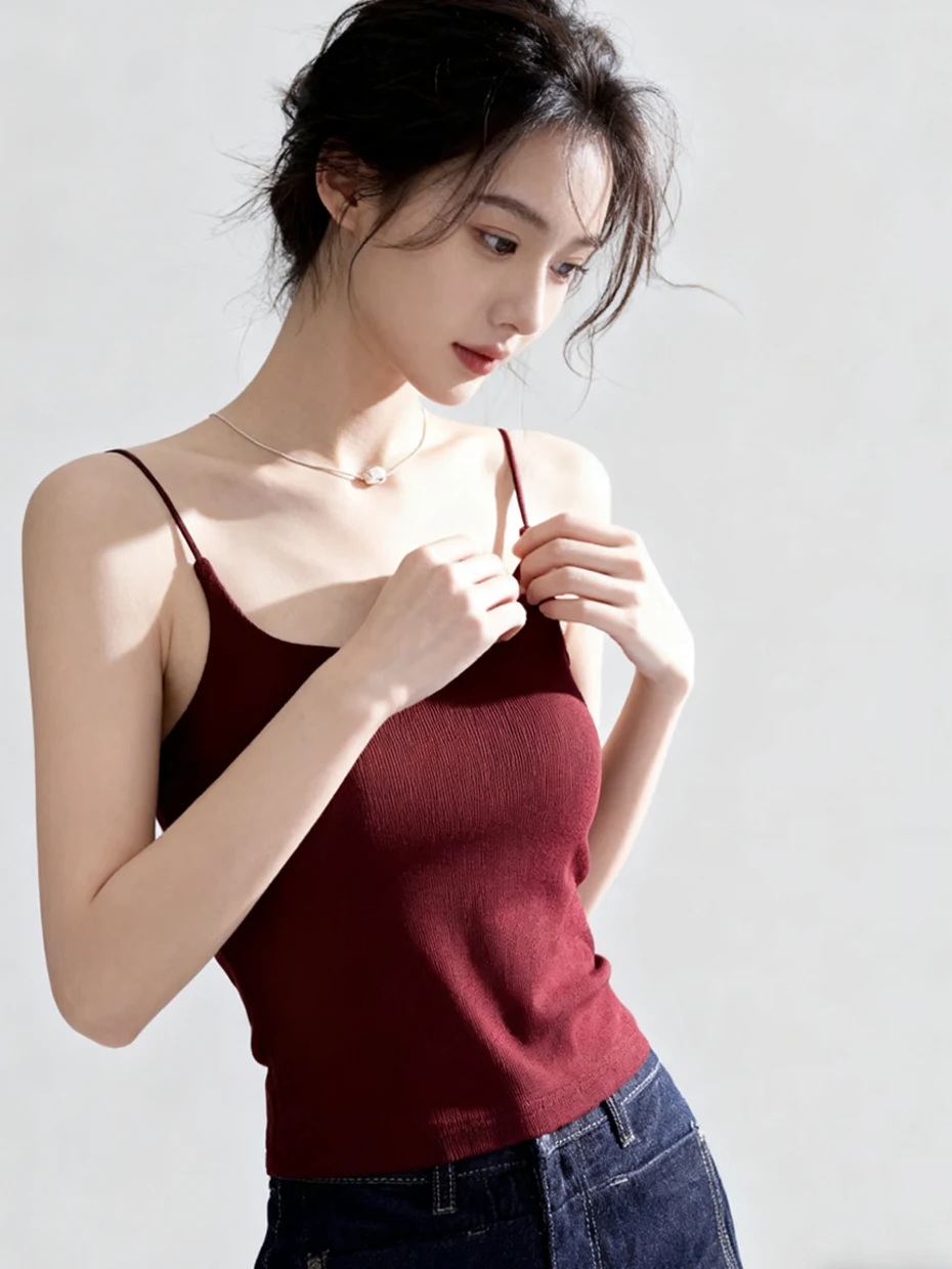 Red Strapless Vest Women Summer Outdoor Wear Beautiful Back Bra Integrated Cover Side Breast Inner Match Base Tube Top Shirt