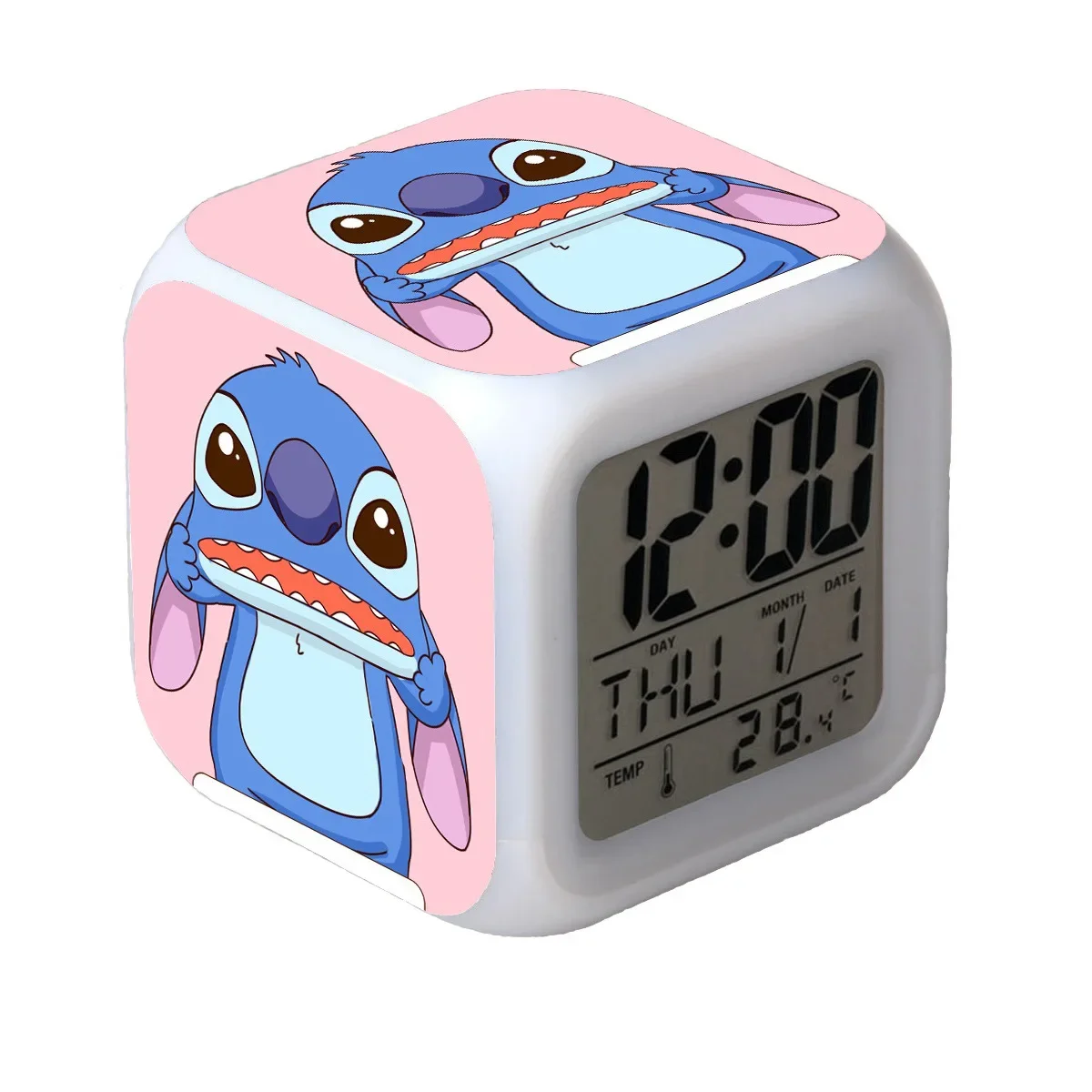 Gambar Anime Disney asli Lilo & Stitch kartun lucu jam Alarm gambar Anime lampu Digital berubah warna LED hadiah ulang tahun anak