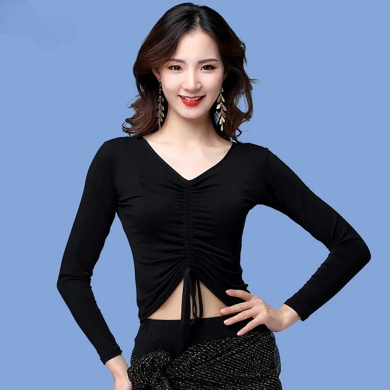 Customized New Modal Drawstring Long Sleeve Top Belly Dance Costumes Practice Dress Performance Wear Female Adult