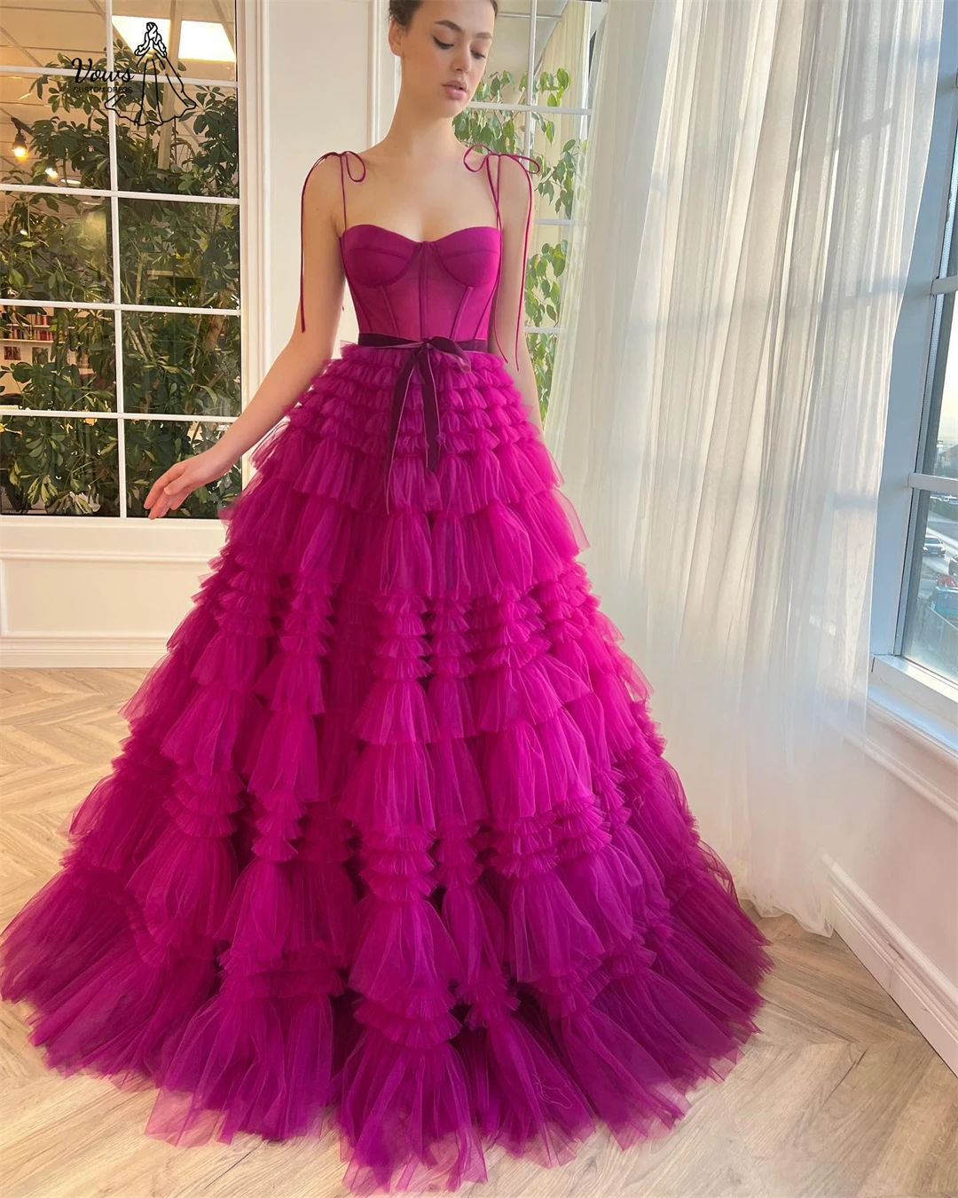 

Vows Line A Evening Dresses Wedding Party Dress Spaghetti Straps Custom Made Elegant Cocktail Dresses 2025 Woman Multi-layer