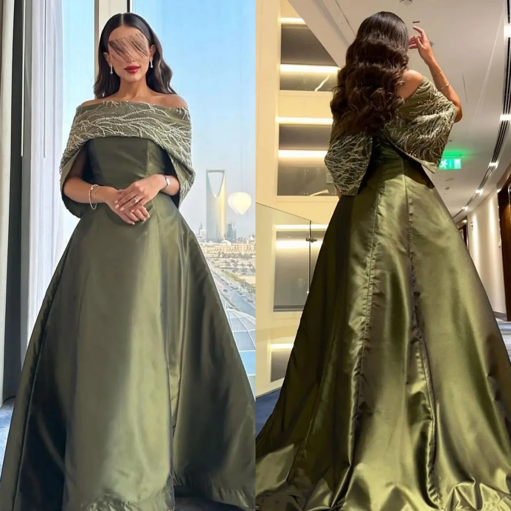 Exquisite Sparkle Bateall Ball gown Celebrity Dresses Beading Satin Evening  فساتين سهرة فخمه 2023	فستان سهرهفستان سهره