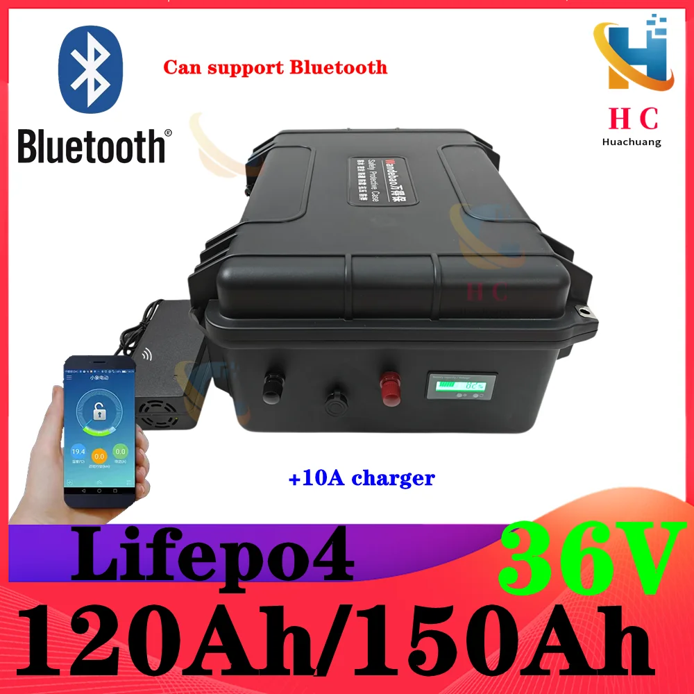 

36V 150AH lifepo4 36v 120Ah lifepo4 lithium battery bluetooth APP BMS for 4000w go cart bike scooter boat +10A Charger