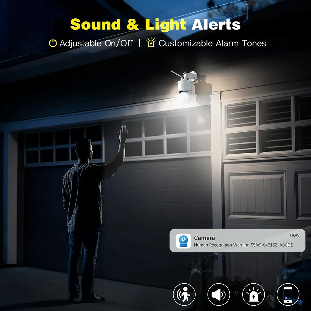 4K PTZ WiFi Camera Outdoor 8MP Wireless IP Security Camera Auto Tracking Floodlight Color Night Vision Metal Shell Surveillance