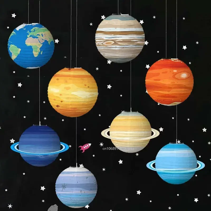 1Pcs Planets Foldable Starry Paper Lanterns Outer Space Planet Theme Happy Birthday Party Decor Kids Boy Planet Paper Lantern