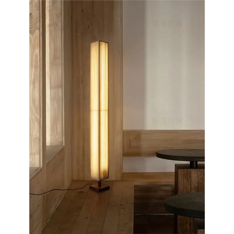 Wabi Sand Wind Wood Art Floor Lamp Living Room Sofa Medieval Zen Chinese Retro Bedroom Square Atmosphere Desk Light Zen