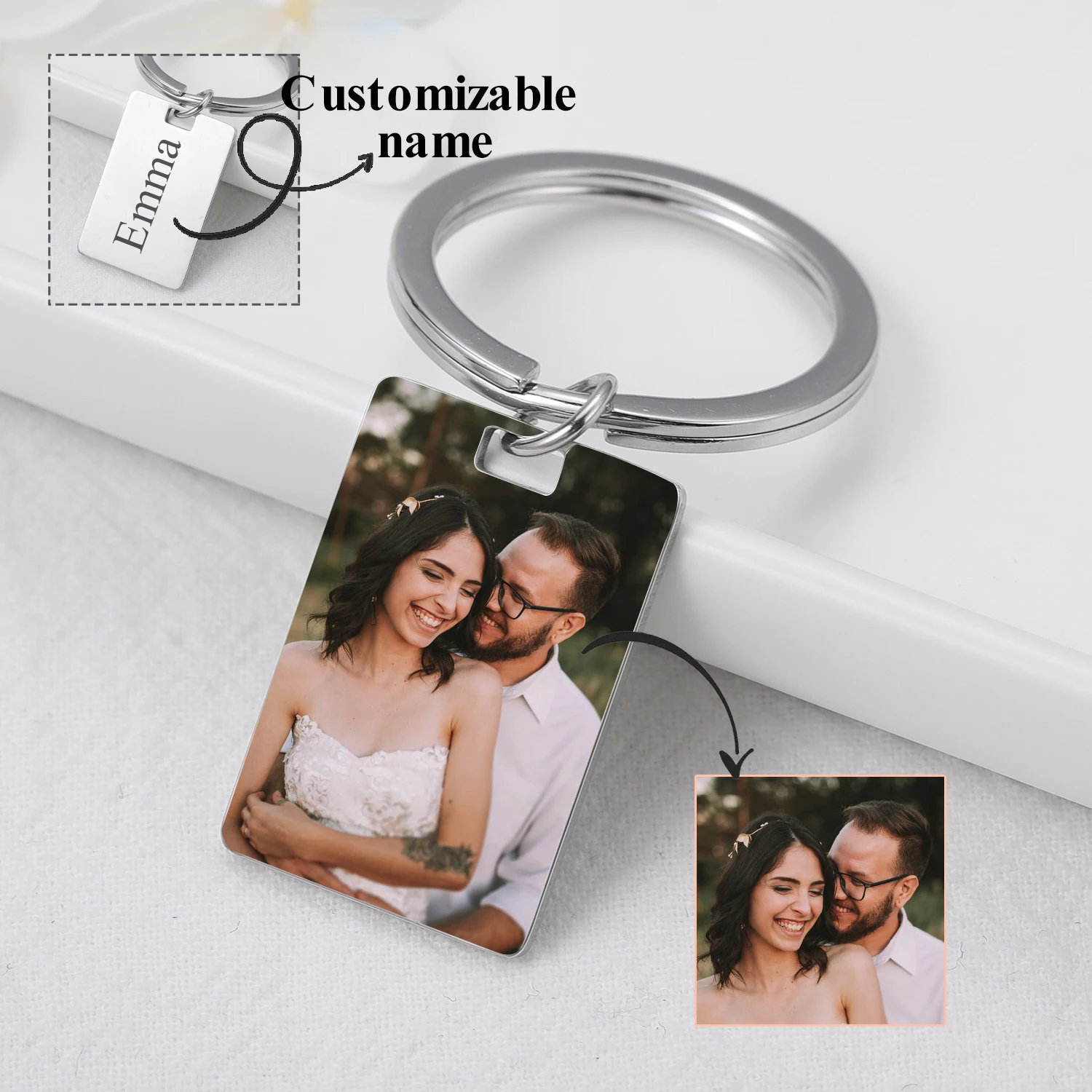 MYDIY Personalized Name Photo Rectangular Shape Double-Sided Custom Keychain Engagement Wedding Anniversary Gift Custom Picture