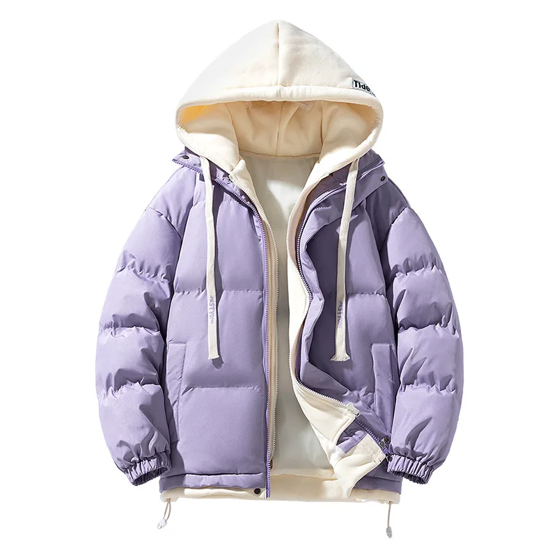 

Winter Men Down Jacket Thicken Cold-proof Long Sleeve Man Hooded Coat Fashion Versatile Zipper Male Fake Two-piece Outerwear