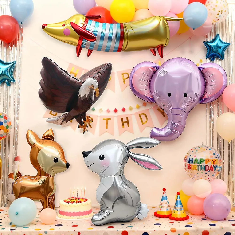 

Cartoon Animal Aluminum Foil Balloon Eagle Deer Elephant Dog Rabbit Modeling Jungle Theme Kid Birthday Party Scene Decoration