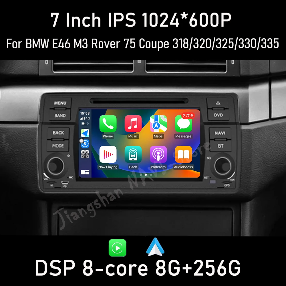 7" WIFI RDS IPS Android 14 for BMW E46 M3 318/320/325 Radio GPS Navigation Player BT Multimedia Player Wireless Carplay
