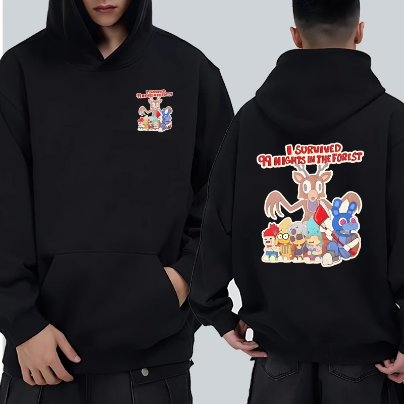 

New I survived 99 nights in the forest Double Sided printed Sweatshirt Men women harajuku Cartoon Hoodie Unisex Fleece pullover
