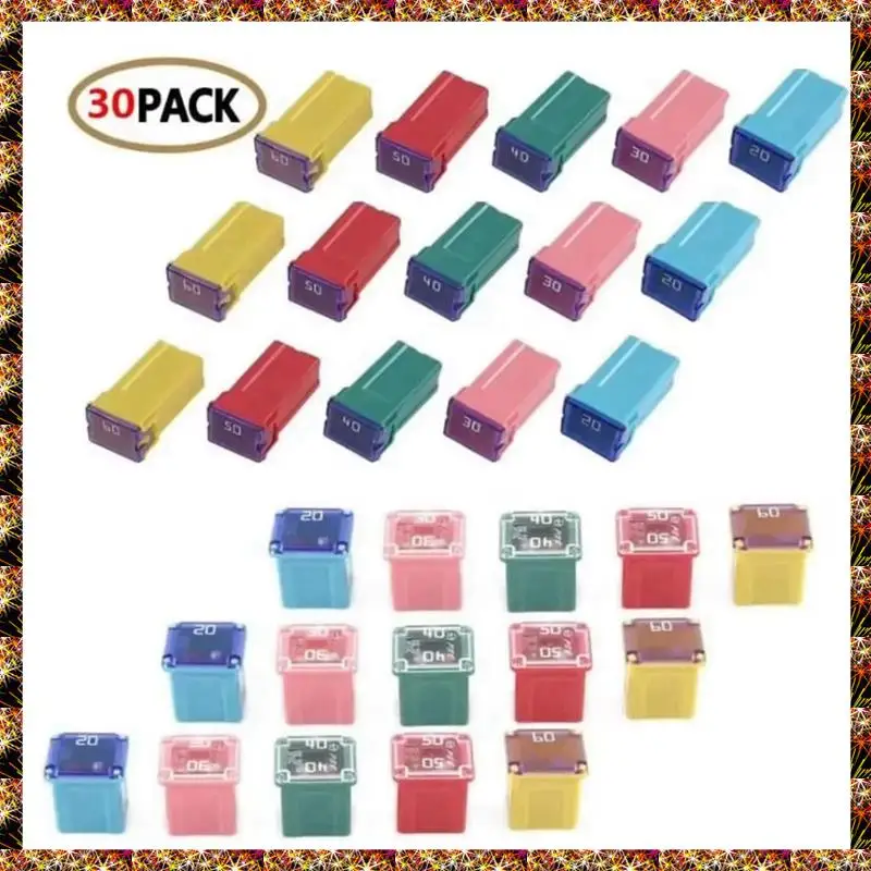 BTCL 30Pcs Box 20A-60A PAL Fuse Mini Copper Long Female Fuse Fuse Kit Mini Square Fuse,Car Fuse Combination Set