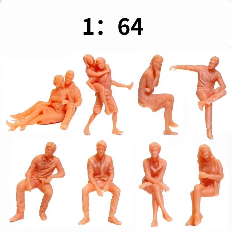 1/64 1/87 Scale Miniature White Film Figures Couple Figures Men and Women Picnic Model Ornaments