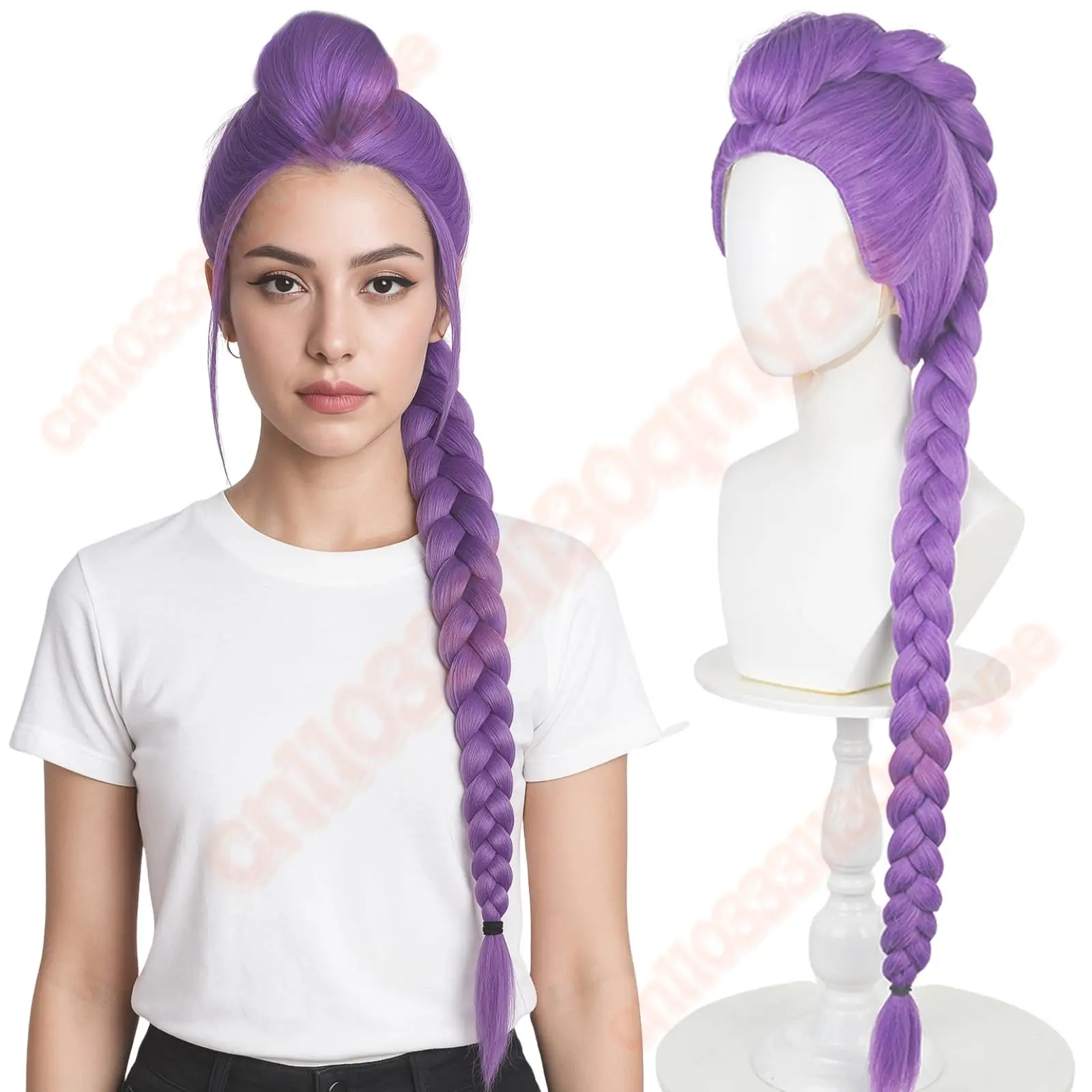 

KPOP Rumi Cosplay Wigs 100cm Long Demon Hunters Cosplay Heat Resistant Synthetic Hair Women Party Rumi Wig Purple Color+ Wig Cap