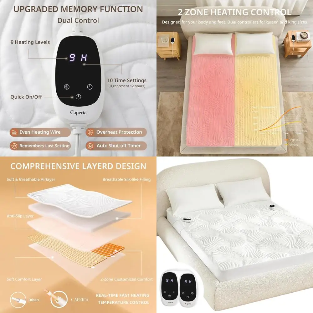 

Queen Size Electric Mattress Heater with 9 Settings, Auto-Off, Deep Pocket, Washable, 60x80