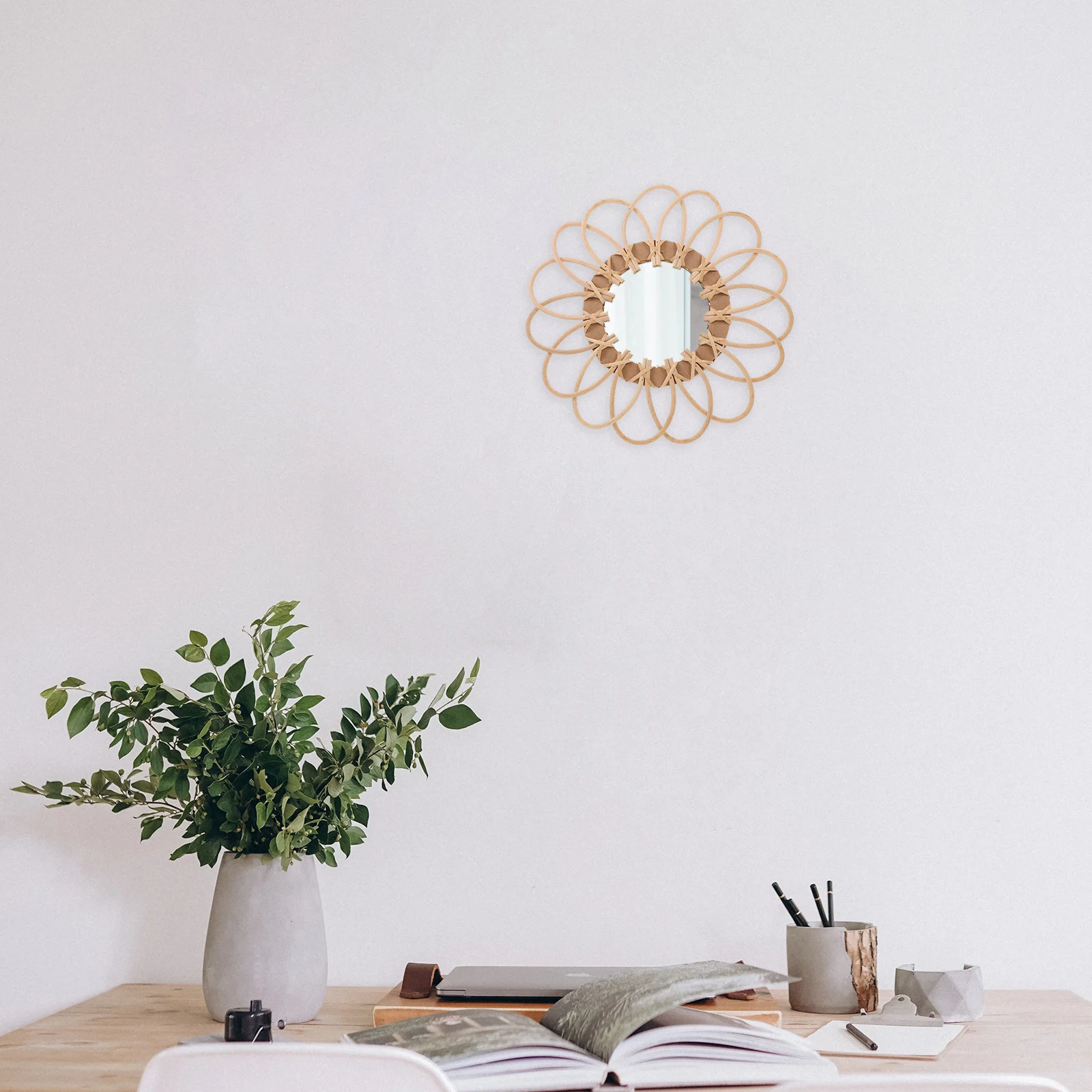 

Handmade Woven Wall Decorative Vanity Hanging Makeup Mirror For Dormitory Home Bedroom Boho Style Indoor Entryway Hairdressing