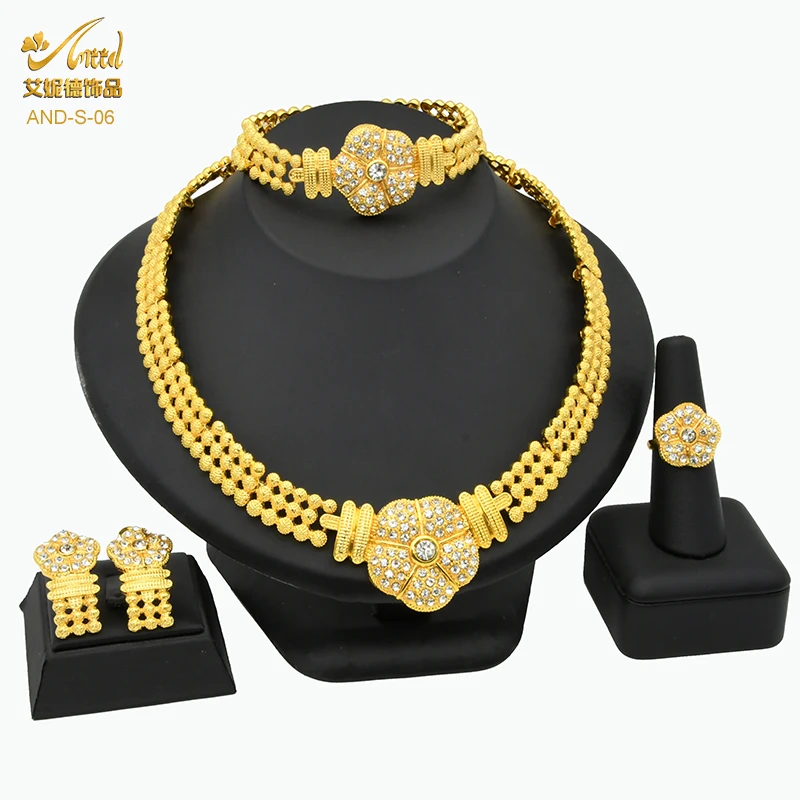 

ANIID Gold Color Woman Jewelry Set Wedding Bridal Chocker Indian Necklace Earrings Sets Nigeria Ethiopian 24K Dubai Jewelery