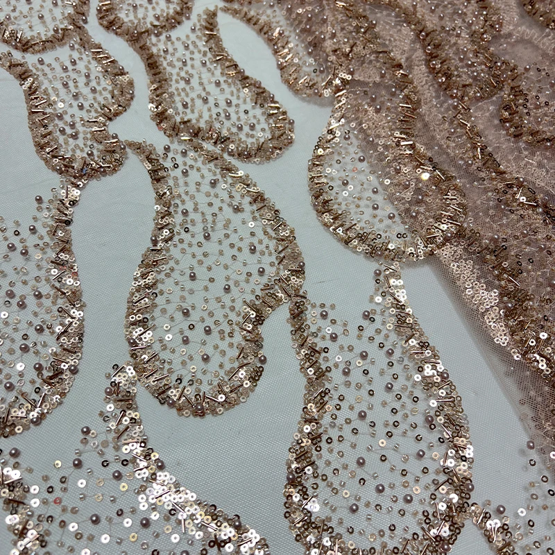 French luxurious lace mesh fabric, high-quality African beaded pearl flower sequin embroidery fabric, lace trim fabric