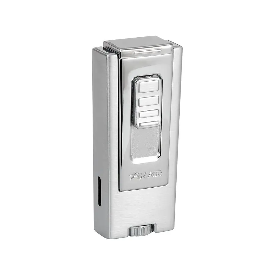 

Зажигалка Trezo, линейное тройное струйное пламя, пьезозажигание, защитная крышка, регулировочное колесо большого размера, хром, серебро