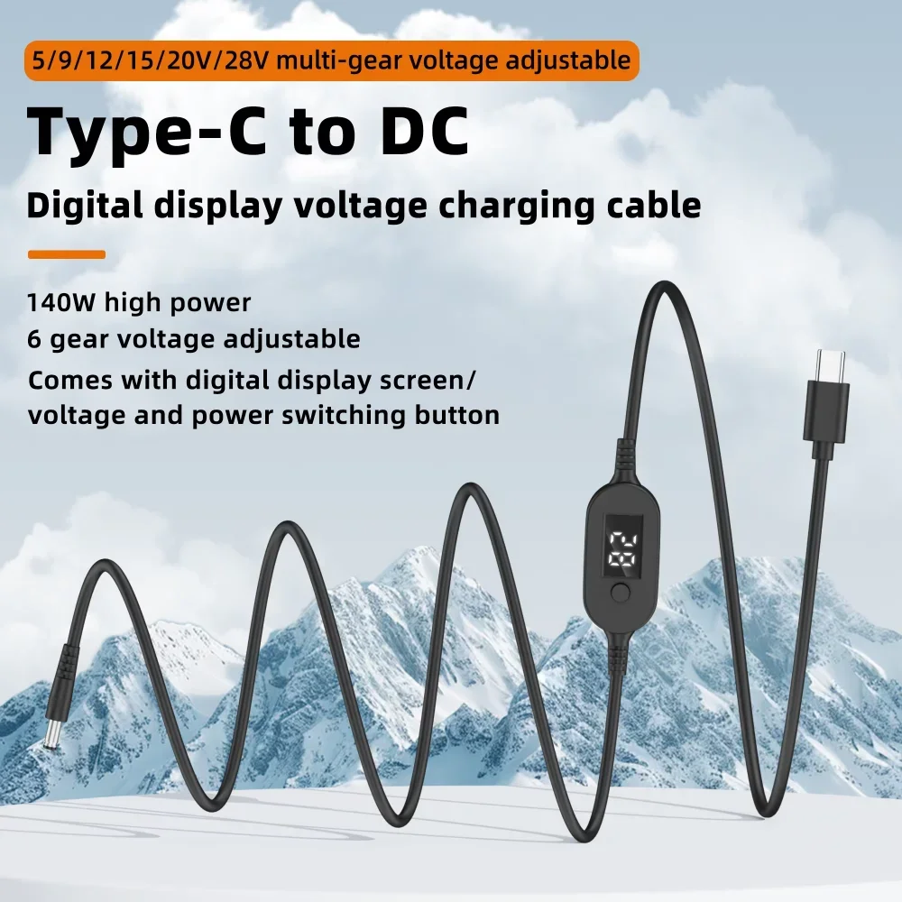 140W USB-C to 55*25 DC Power Cable, Adjustable Voltage 5V-28V Charging Adapter for Laptop Router LED Light
