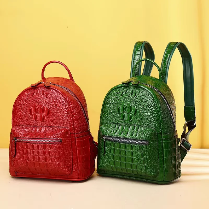 Real Cowhide leather Crocodile pattern Women's Backpack Large Capacity Women's Backpack Girls' School Bag  Travel Backpack Bag